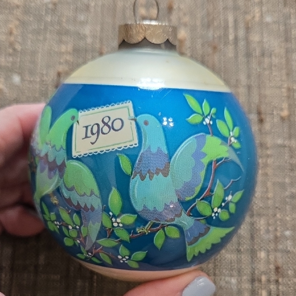 50% Off All Christmas!!  Vintage Holiday Ornament with Doves - Blue and Green